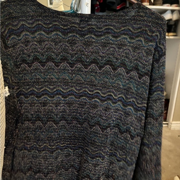 JM Collection Woman 1X Nylon Multicolor Metallic Long Sleeve Shirt Scoop Neck - Picture 1 of 11